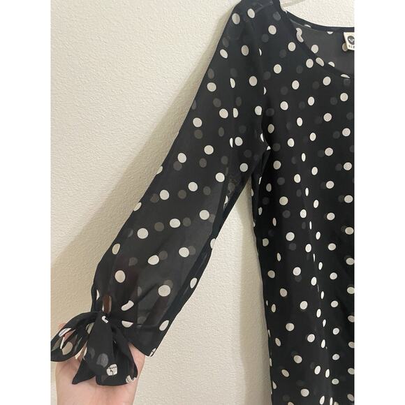 ROXY Blouse Top Semi Sheer Polka Dot Black White Small - Picture 3 of 4